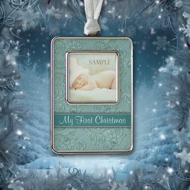 Swirl Aqua Baby First Christmas Rahmen-Ornament Silber (Von Creator hochgeladen)