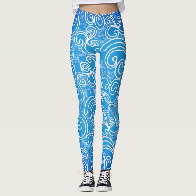 Swirl Blue Pattern Leggings (Vorderseite)