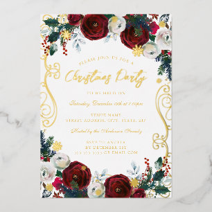 Swirl Blues Red Gold Green Christmas Party Folieneinladung