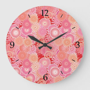 Swirl pattern, pink, coral, peach and cream große wanduhr