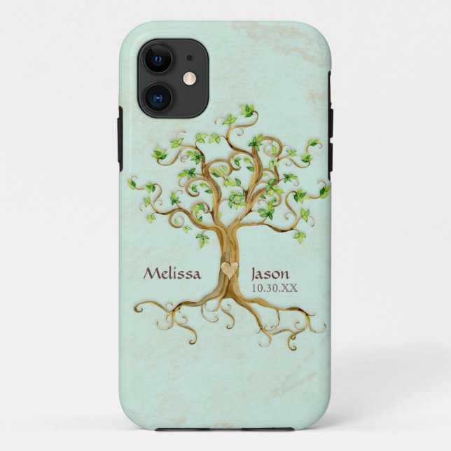 Swirl Tree Roots Antike Personalisierte Namen Herz Case-Mate iPhone Hülle (Rückseite)