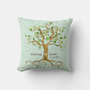 Swirl Tree Roots Antike Personalisierte Namen Herz Kissen