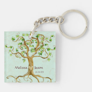 Swirl Tree Roots Antike Personalisierte Namen Herz Schlüsselanhänger