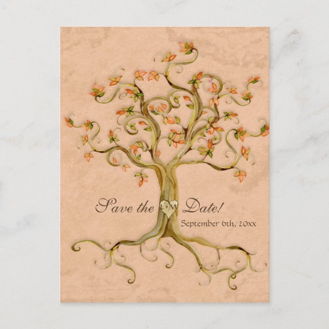 Swirl Tree Roots Antikes Parchment Hochzeit Gerett Ankündigungspostkarte (Vorderseite)