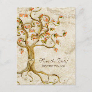 Swirl Tree Roots Antikes Parchment Hochzeit Gerett Ankündigungspostkarte