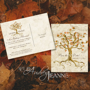 Swirl Tree Roots Antikes Parchment Hochzeit Gerett Ankündigungspostkarte