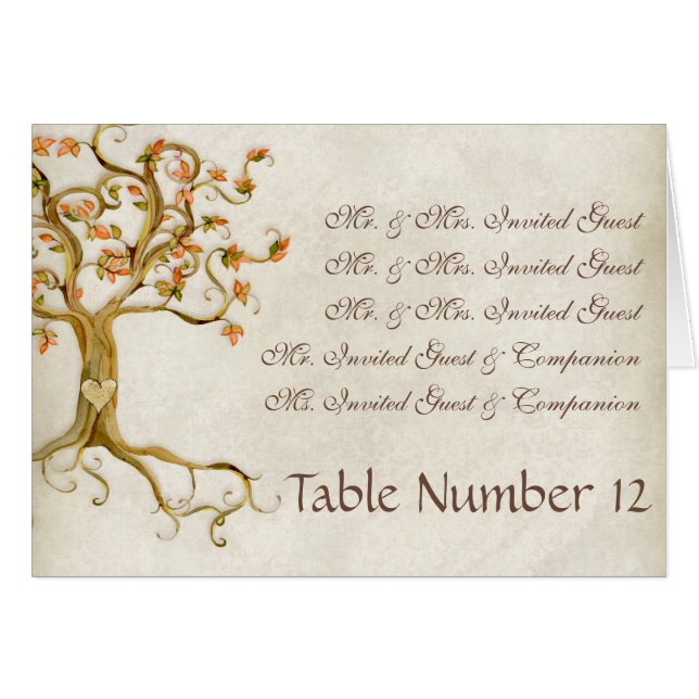 Swirl Tree Roots Antique Tan Escort Platzkarten (Vorderseite (Horizontal))