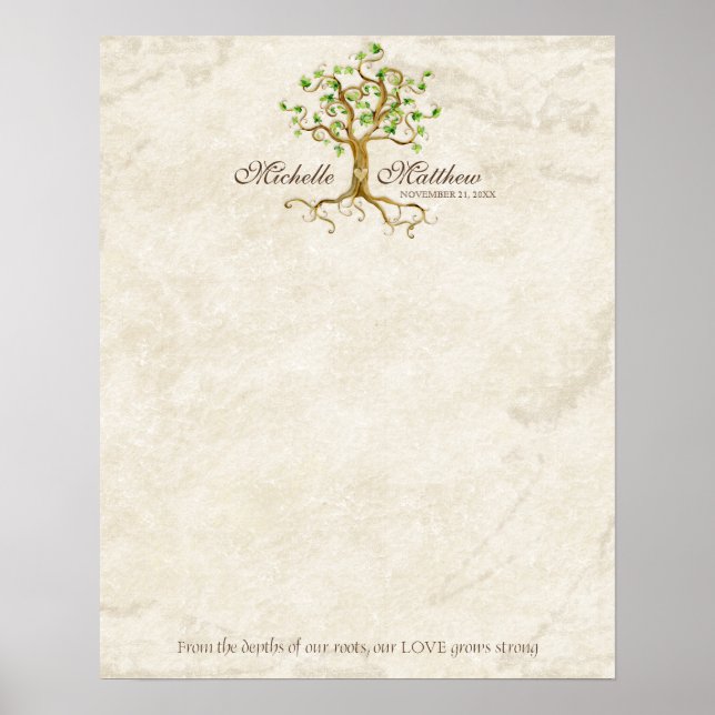 Swirl Tree Roots Antique Tan Wedding Sheet Poster (Vorne)