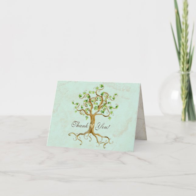 Swirl Tree Roots Antiqued Sage Thank You Note Card Dankeskarte (Vorderseite)