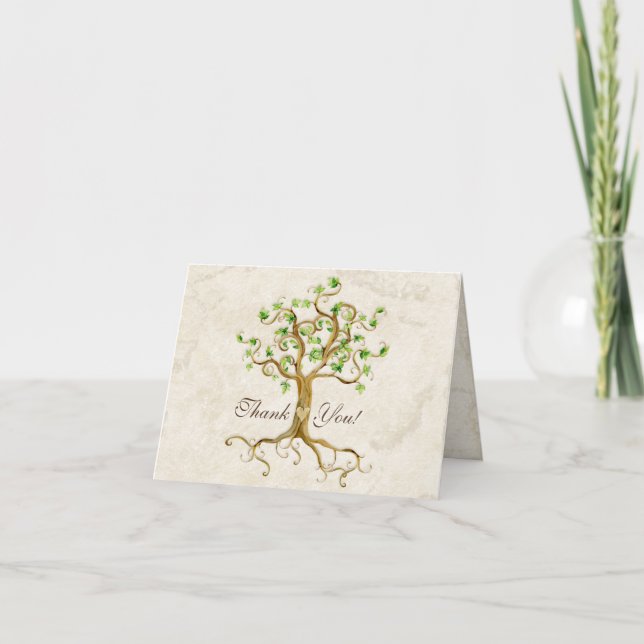 Swirl Tree Roots Antiqued Sage Thank You Note Card Dankeskarte (Vorderseite)