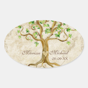 Swirl Tree Roots Antiqued Wedding Matching Siegel Ovaler Aufkleber
