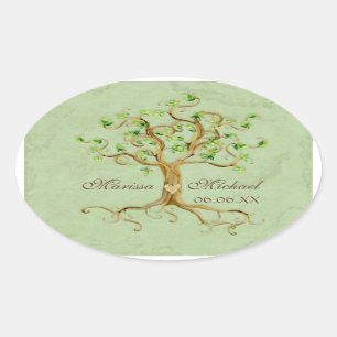 Swirl Tree Roots Antiqued Wedding Matching Siegel Ovaler Aufkleber