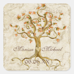 Swirl Tree Roots Antiqued Wedding Matching Siegel Quadratischer Aufkleber