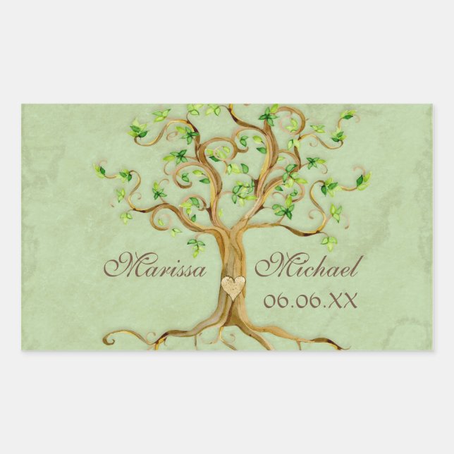 Swirl Tree Roots Antiqued Wedding Matching Siegel Rechteckiger Aufkleber (Vorderseite)