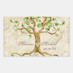 Swirl Tree Roots Antiqued Wedding Matching Siegel Rechteckiger Aufkleber