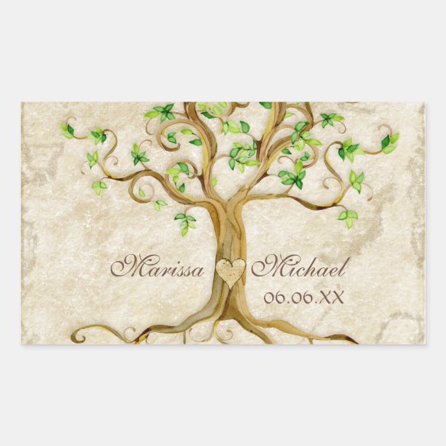 Swirl Tree Roots Antiqued Wedding Matching Siegel Rechteckiger Aufkleber (Vorderseite)