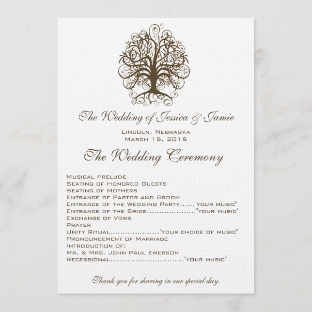 Swirl Tree Wedding Program Programm (Vorderseite)