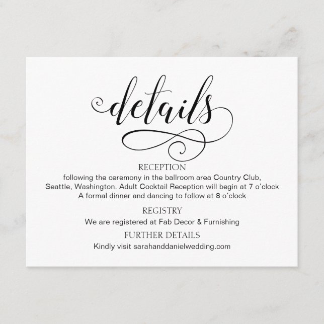Swirl Typografy Wedding Details Enclosure Card Begleitkarte (Vorderseite)
