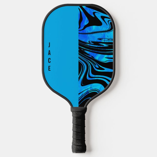 Swirl und Solid Blue Monogram Pickleball Schläger (Vorderseite)