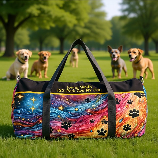 Swirling Cosmic Paw Print Monogram Personalize Duffle Bag (Von Creator hochgeladen)