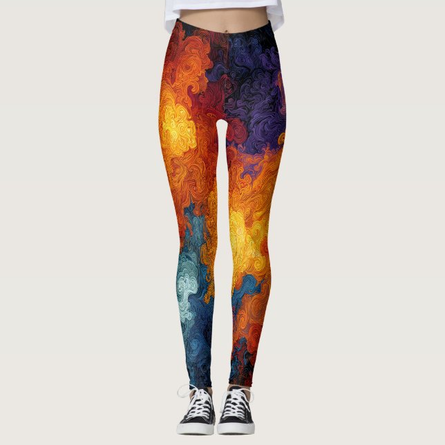 Swirling Elemental Nebula Abstract Leggings (Vorderseite)