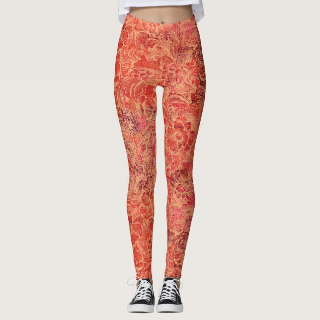 Swirling Flowers and Vines in Red Hues Leggings (Vorderseite)