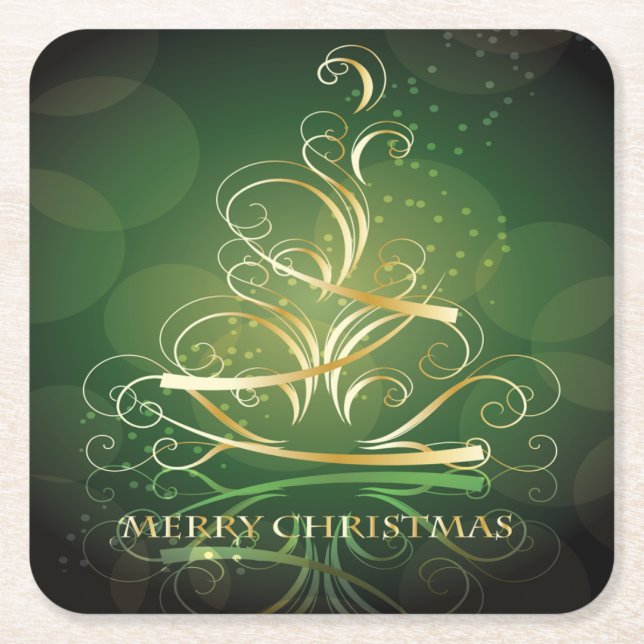 Swirling Gold Ribbon Weihnachtsbaum Rechteckiger Pappuntersetzer (Vorderseite)