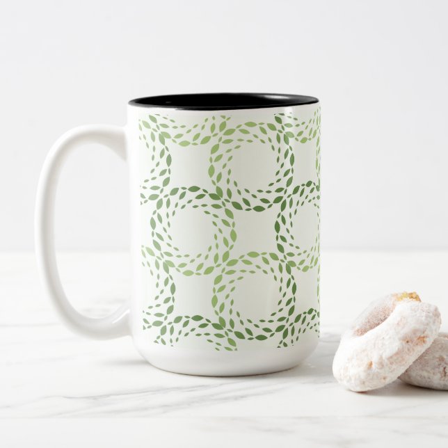 Swirling green leaf pattern zweifarbige tasse (Mit Donut)