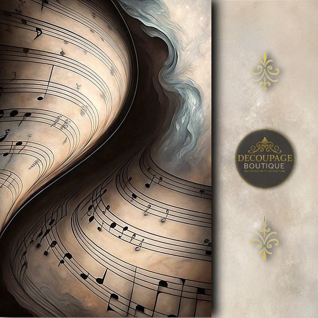 Swirling Sheet Music in Soft Teal Decoupage Seidenpapier (Swirling Sheet Music in Soft Teal Decoupage Tissue Paper)