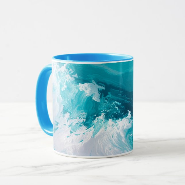 Swirling Turquoise Waves Abstract Ocean Wave Art Tasse (Vorderseite Links)