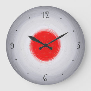 Swirly Grey/White with Red Centre>Wall Clock Große Wanduhr