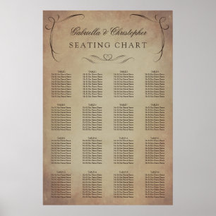 Swirly Vintage Hochzeit Sitzordnung 16 Tische Poster