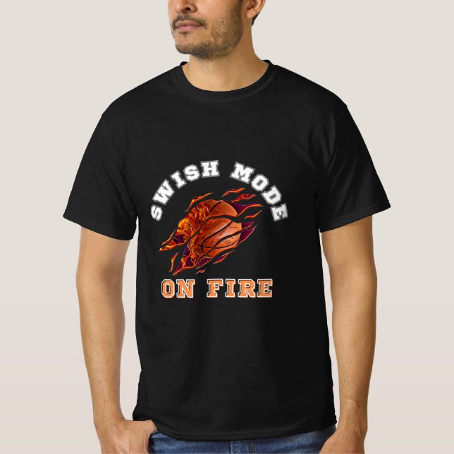 Swish Mode On Fire, Basketballtypografie T-Shirt (Vorderseite)