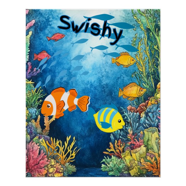 Swishy-Kids Wasserfarbe Lebender Fisch Poster (Vorderseite)