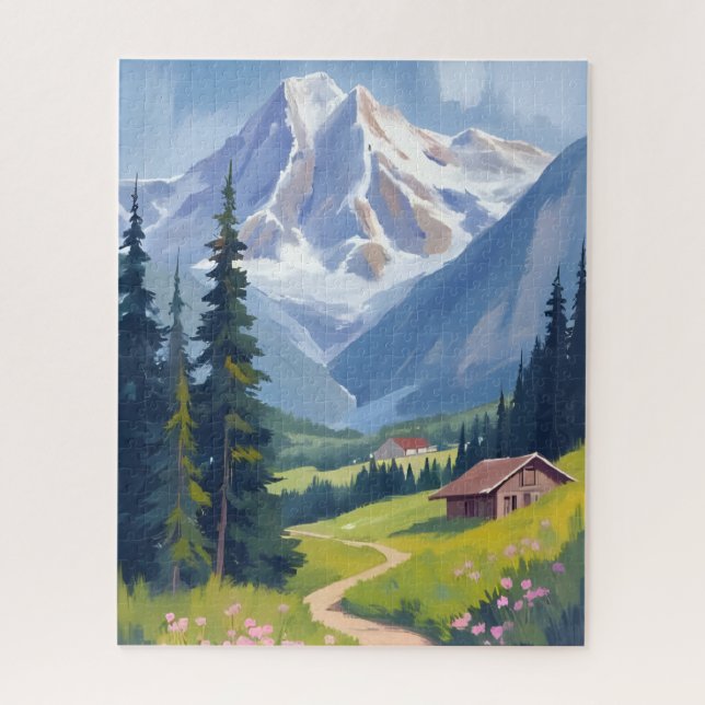 Swiss Alps Mountain Hillside Switzerland Travel Puzzle (Vertikal)