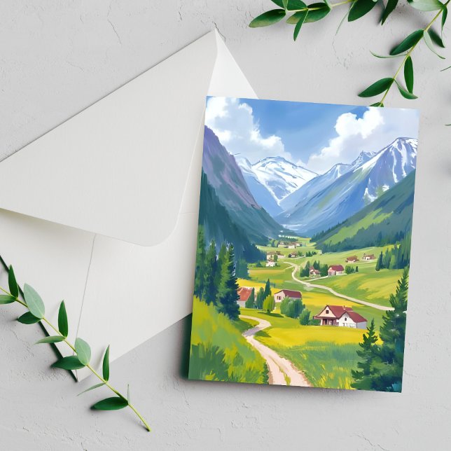 Swiss Alps Watercolor Mountains Painting Card (Von Creator hochgeladen)