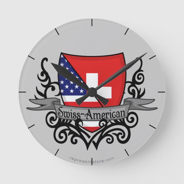 Swiss-American Shield Flag Runde Wanduhr (Vorderseite)