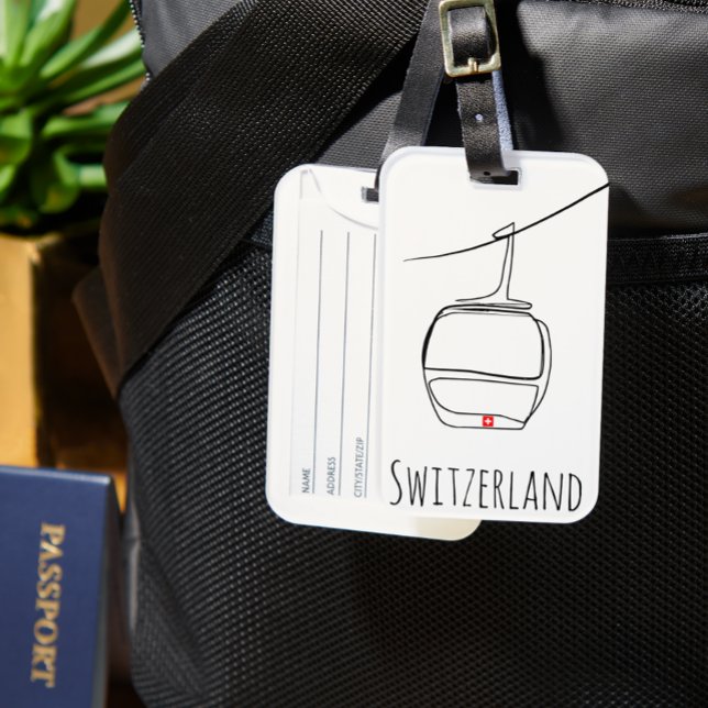 Swiss Cable Car Line Art | Alpine Elegance Gepäckanhänger (Von Creator hochgeladen)