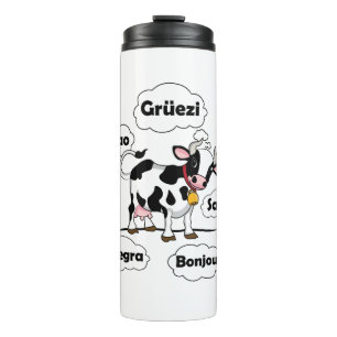 Swiss Cow Grüezi Bonjour Ciao Schweiz Reisen Thermosbecher