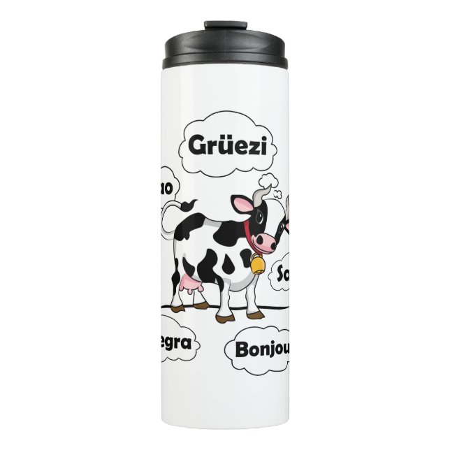 Swiss Cow Grüezi Bonjour Ciao Schweiz Reisen Thermosbecher (Vorderseite)
