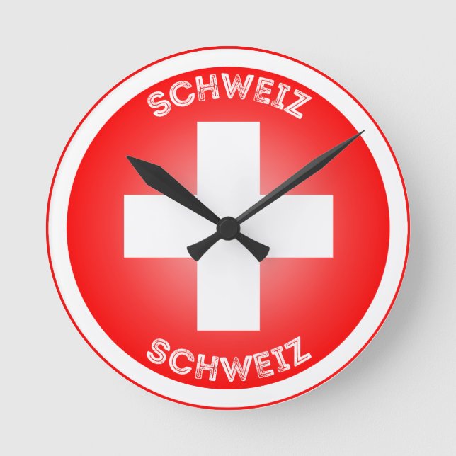 Swiss Cross Schweiz Circle Shape  Runde Wanduhr (Vorderseite)