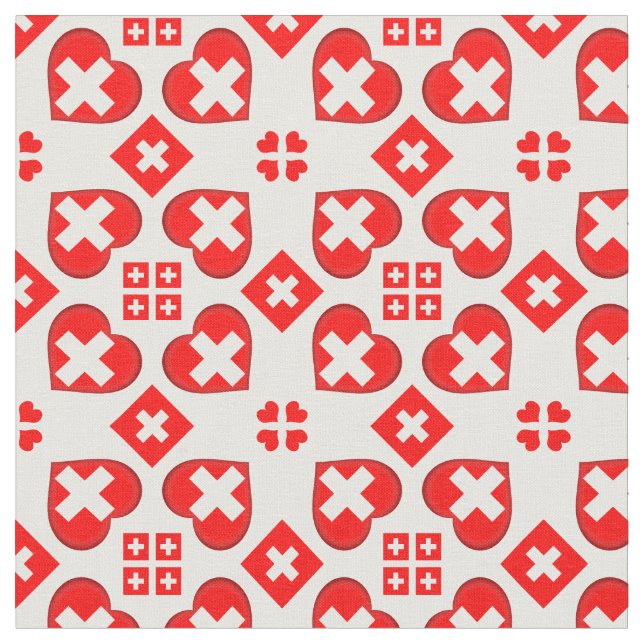 Swiss Flag & Heart, Schweiz Fabric mode Stoff (Nahaufnahme)