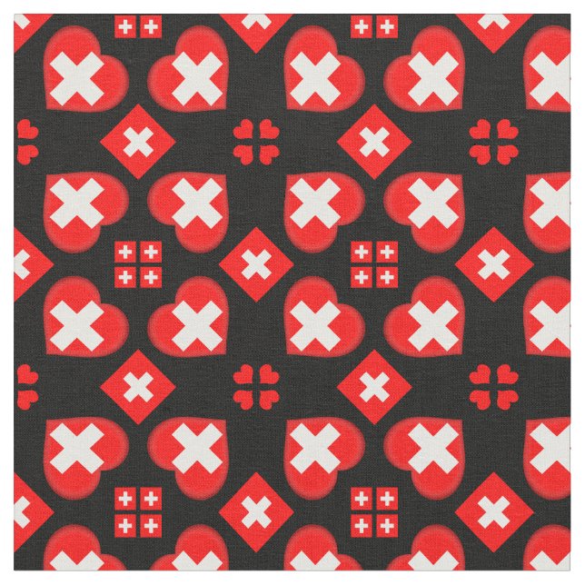 Swiss Flag & Heart, Schweiz Fabric mode Stoff (Nahaufnahme)