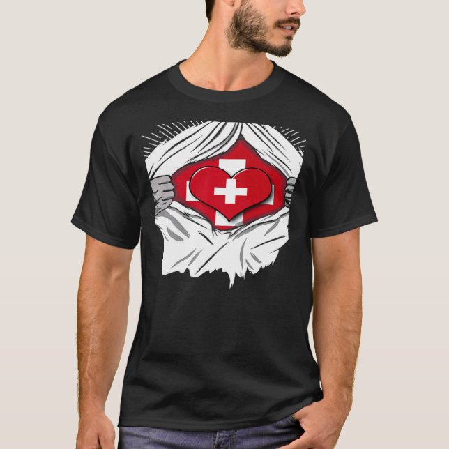 Swiss flag home of Switzerland   T-Shirt (Vorderseite)