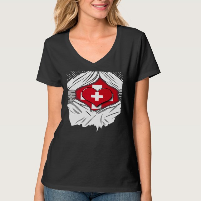 Swiss flag home of Switzerland   T-Shirt (Vorderseite)