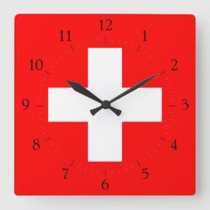 Swiss Flag I Love Switzerland Red and White Quadratische Wanduhr