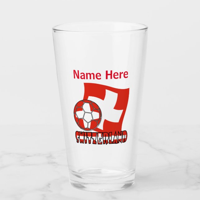 Swiss Flag Soccer Ball Red Personalization Drink Glas (Vorderseite)