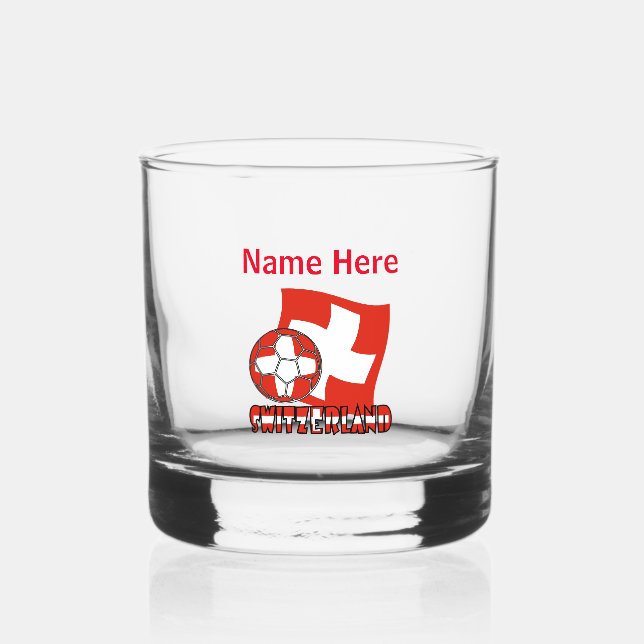 Swiss Flag Soccer Ball Red Personalization Whiskyglas (Vorderseite)