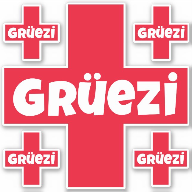 Swiss Hello Gruezi Fünf separate Die Sticker (Vorderseite)