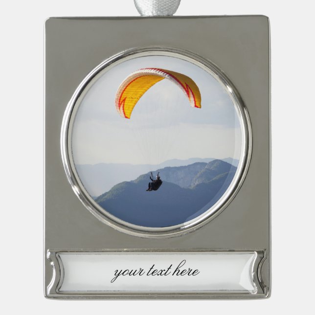 Swiss Paragliding Orange Fabulous Epic Banner-Ornament Silber (Vorderseite)
